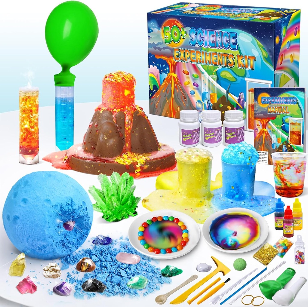 UNGLINGA 50 + Science Lab Experiments Kit for Kids, STEM Aktiviteter Undervisningsvidenskab Legetøj gaver til drenge piger kemi sæt, Gemstone, Volcano Eruption