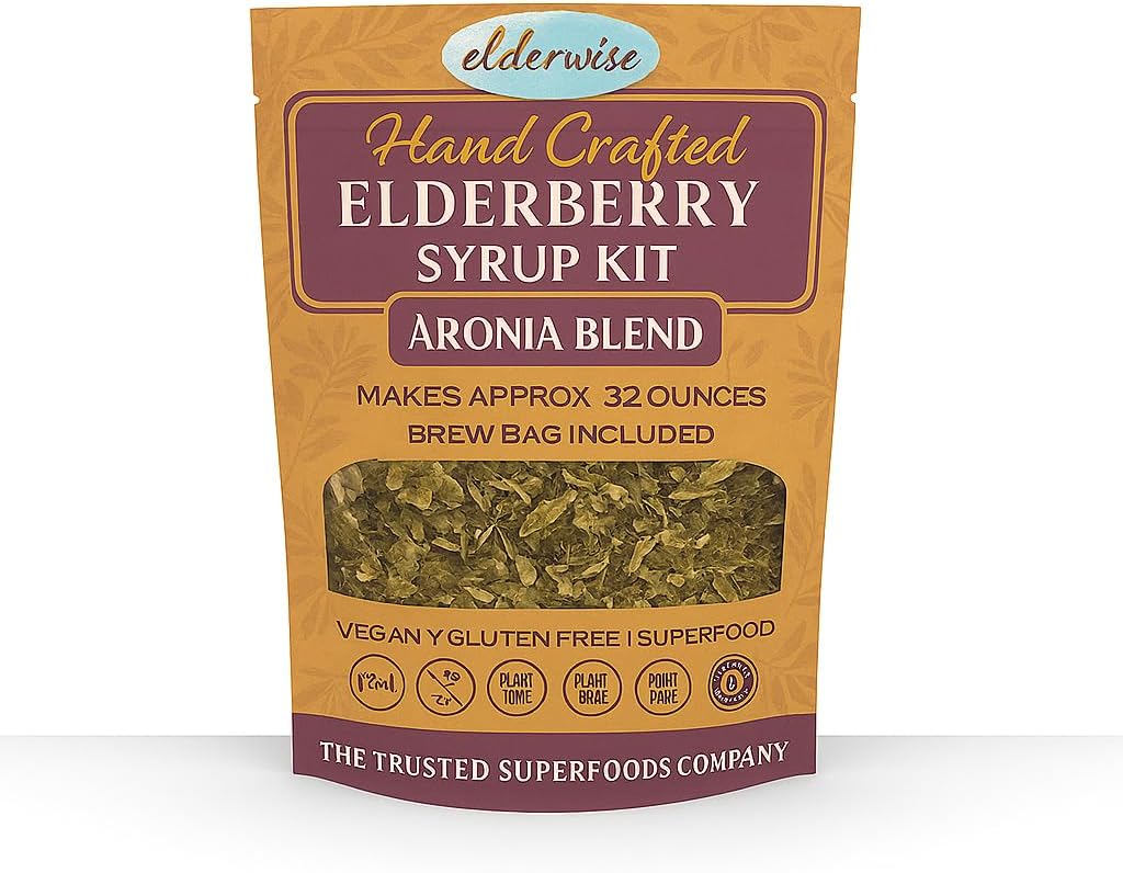Elderwise Elderberry Aronia Berry Syrup Kit - Elderberry, Aronia Berries, Rosehips, Ingefær, Echinacea, Cinnamon, og Cloves, gør 32oz af Syrup, Brewing Bag inkluderet