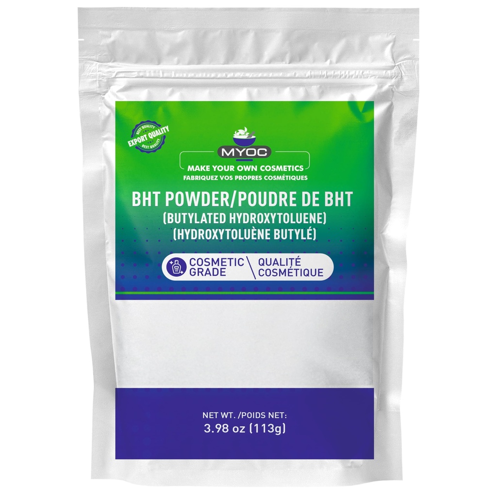 BHT Powder - 113g (3,98 Oz) Beeg 124; Premium Butyleret Hydroxytoluen (BHT) Pulver til kosmetik - Parabenfri formel