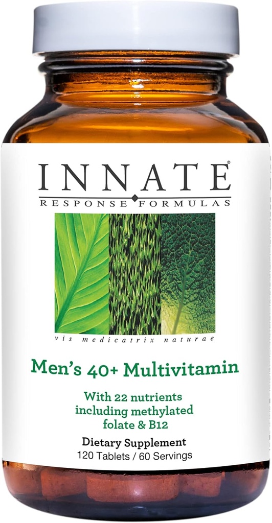 Innate Response Formulas Herre40 + Multivitamin - Daglig Multivitamin til mænd 40 og derover - Iron- Free - Inkluderer vitaminer B12, B6 og D3 - Vegetarisk og ikke-GMO - 120 tabletter (60 Servere)