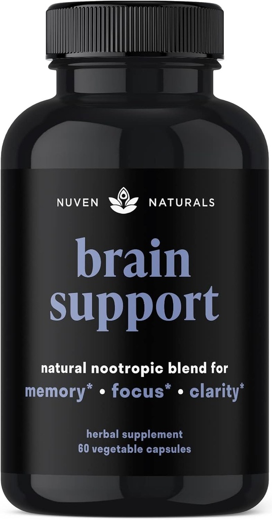 Brain Support Supplement - Natural Memory and Focus Supplement with Lion’s Mane, Ginkgo Biloba, Bacopa Monnieri & Ashwagandha Root - Natural Nootropics & Brain Booster | 60 Capsules