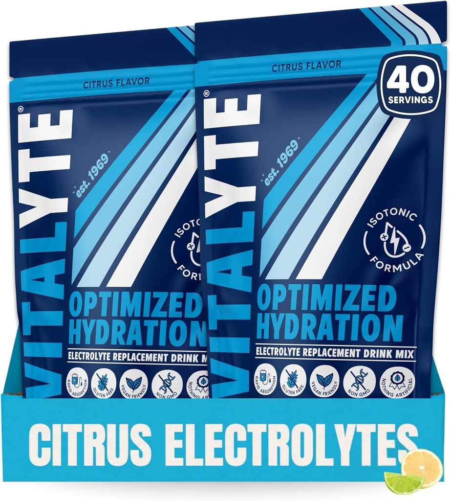 Vitalyte Electrolyte Powder (35 oz, 40 Servering Per Container) -Isotonic Drink Mix til hydrering, Energi & Genvinding - Vand Enhancer & Rehydrering Supplement for mænd, kvinder og sport (Cool Citrus 2 Pack)