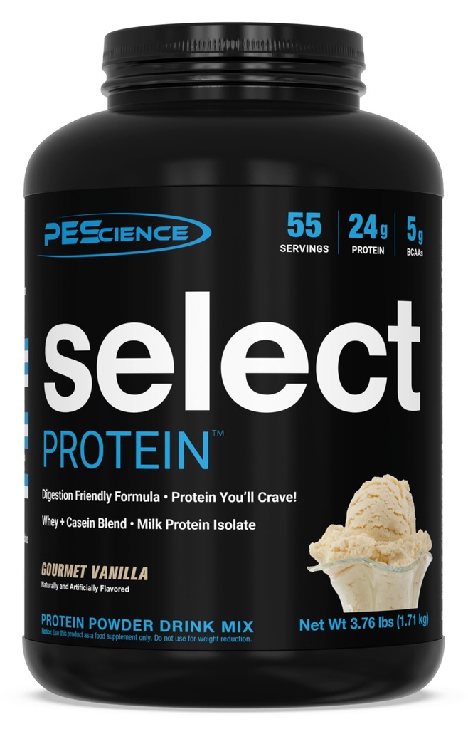 PEScience Select Protein Powder, Whey og Casein Blend, Clean Protein Powder for kvinder og mænd, lav kalorie, lav carb, Keto Friendly, Gluten Free - Gourmet Vanilla - 55 Serveringer