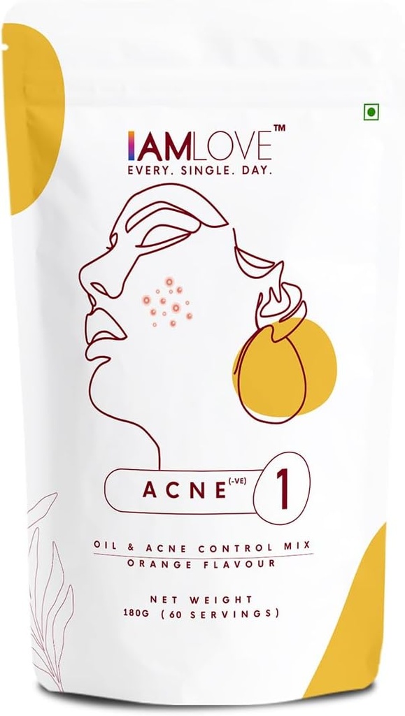 I AM Love Acne Negative Supplement Powder - 180g For mænd og kvinder; Reducer overskydende olie, Mild til moderate Acne Pimples & Open Pores • 124; Plant- baserede hud supplement med B komplekse vitaminer, zink, krom