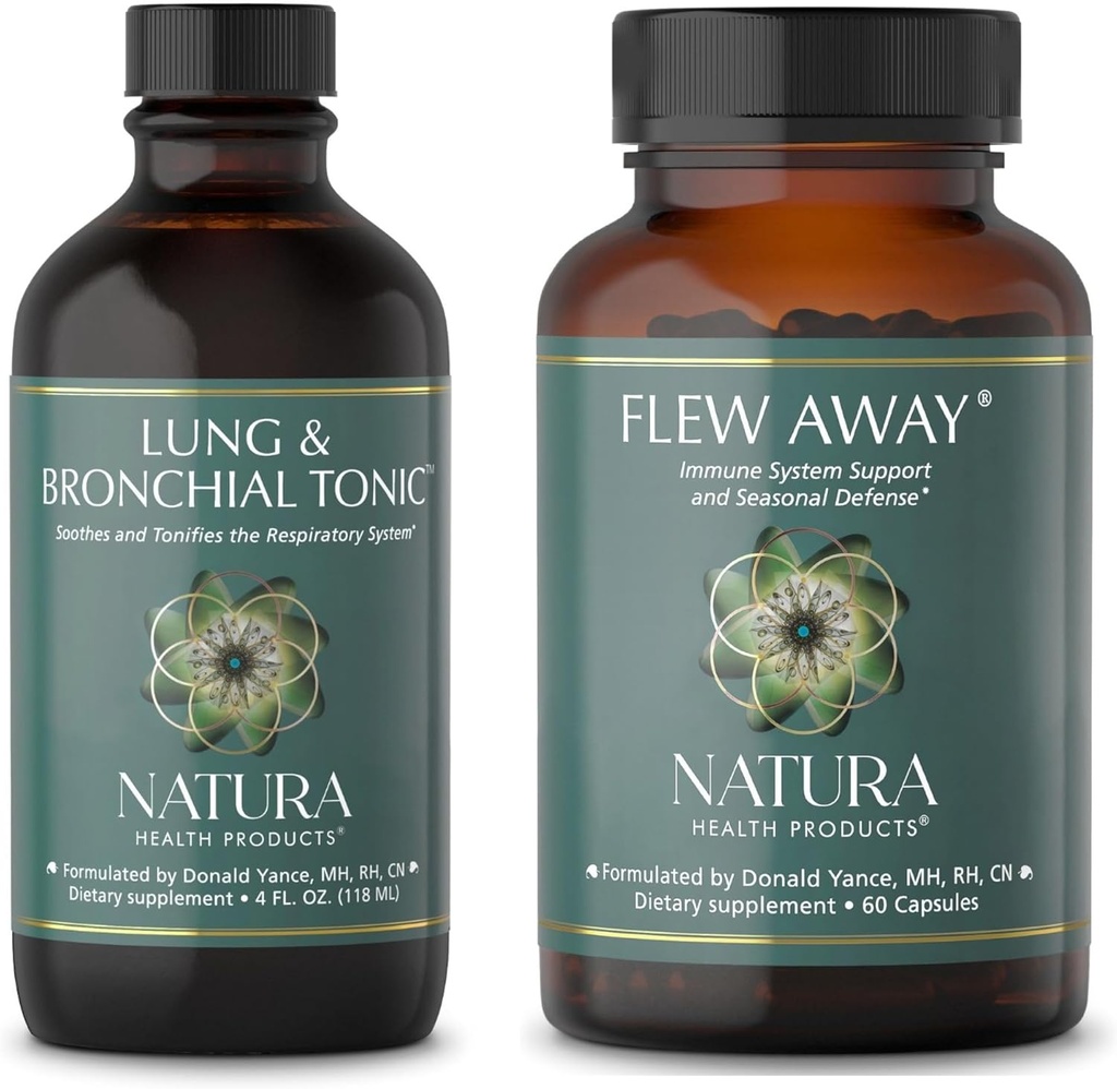 Natura Health Products Lung & Bronchial Tonic and Flew Away Supplement Bundle - Sodes and Tonifies The Respiratory System - immunsystem support & Sæsonforsvar