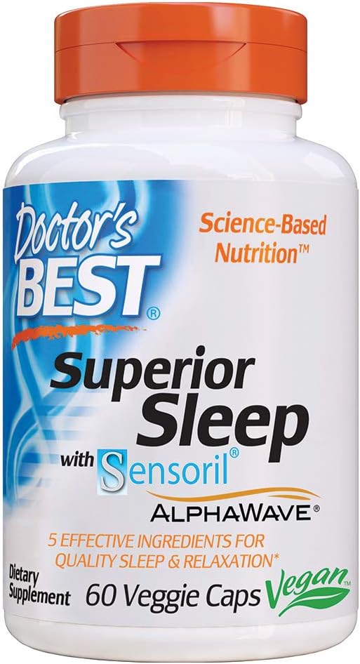Doctor 's Best Superior Sleep with Sensoril, Formel Indeholder Ashwagandha, 5-HTP, L-Theanine & GABA, 60 Greve