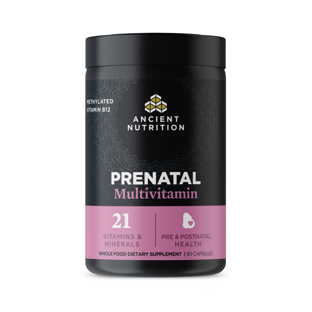Ancient Nutrition Prenatal Vitaminer, Multivitamin til kvinder med C-vitamin, B12, Magnesium og folat, understøtter graviditet og fertilitet sundhed, 90 Ct