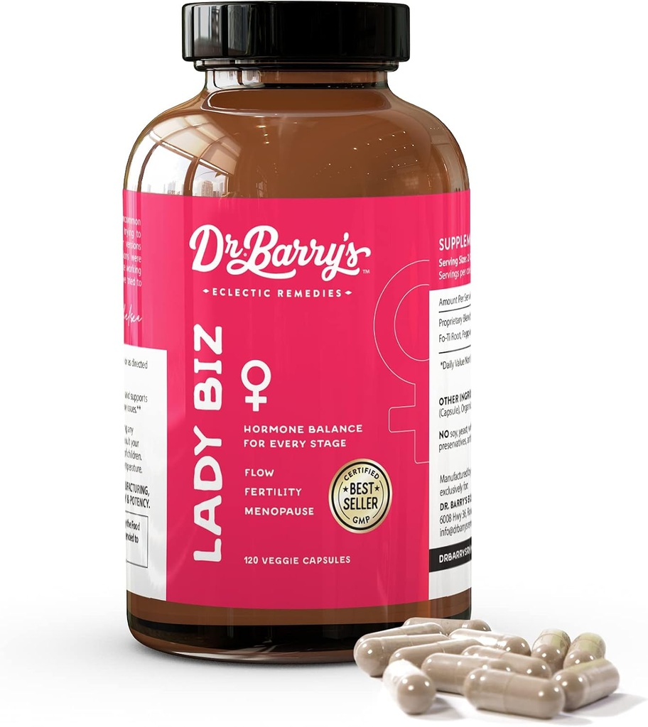 Dr Barry 's Lady Biz-124; Hormonal Balance for Women-124; Fertilitet & Menopause Support for Women, Østrogen & Mood Support. 120 Kapsler, 30 dages forsyning