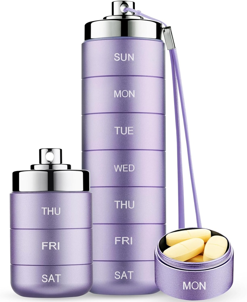 Mossime Metal Travel Pill Organizer, Transportable 7 Dag Vitamin Organizer Stackable, Vandtæt 1 gange en dag Pill Box, Stor Pill Container, Daglig Medicin Organizer til Vitamin, Fiskeolie, tillæg