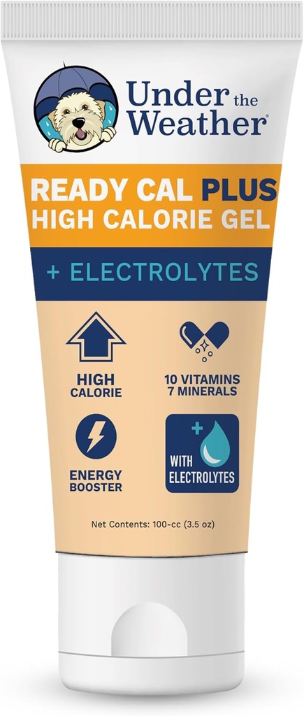 Under vejret Pet Electrolytes Ready Cal Plus Gel til hunde er 124; Vet- Formuleret High- Calorie supplement til hund & Puppy Budd124; Giver essentielle kalorier & fremmer Vægt Gain Budd124; 3.5 Oz Tube Pack