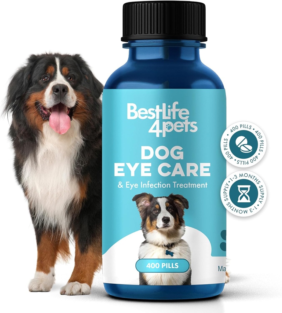 Hundeøjne Infektion & Eye Care Support Support, Natural Relief from Conjunctivitis, Hævelse, Tårnspærer, tørre øjne og udledning, Let at bruge, Ingen mere Struggle med kanindråber, 400 små piller