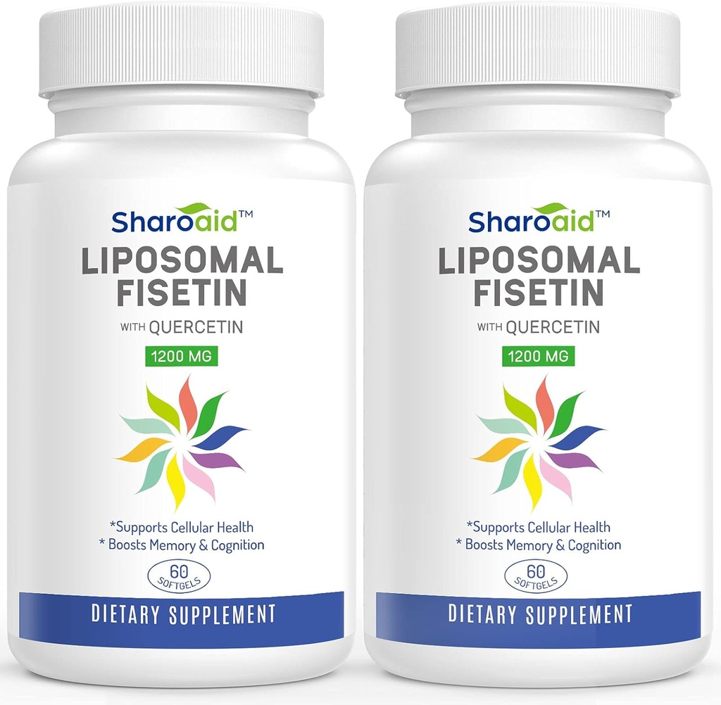 Liposomal Fisetin med Quercetin Kosttilskud 1200 mg per servering, Høj Absorption Polyphenoler Antioxidanter til kvinder, Mænd, Non- GMO, Glutenfri, 2 Bottle- 120 Softgels