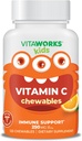 Kids C-vitamin tyggetabletter 250 mg - Vegan, GMO- Free, Gluten Free, Nut Free Vitaminer - Kosttilskud til immunforsvar - for børn - 120 tyggetabletter