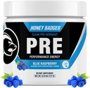 Honey Badger Pre Workout Powder, Keto Vegan Preworkout for Mænd & Kvinder, Beta Alanine & Koffein, Sukker Free Natural Energy Supplement, Blå Hindbær, 30 Servering