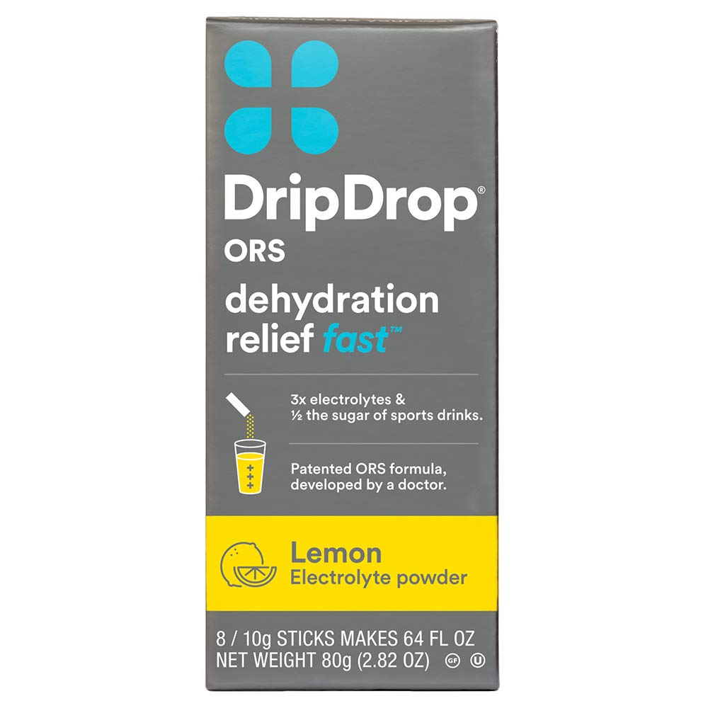 DripDrop ORS Electrolyte Hydration Powder sticks, Lemon, 10g sticks, 8 Greve