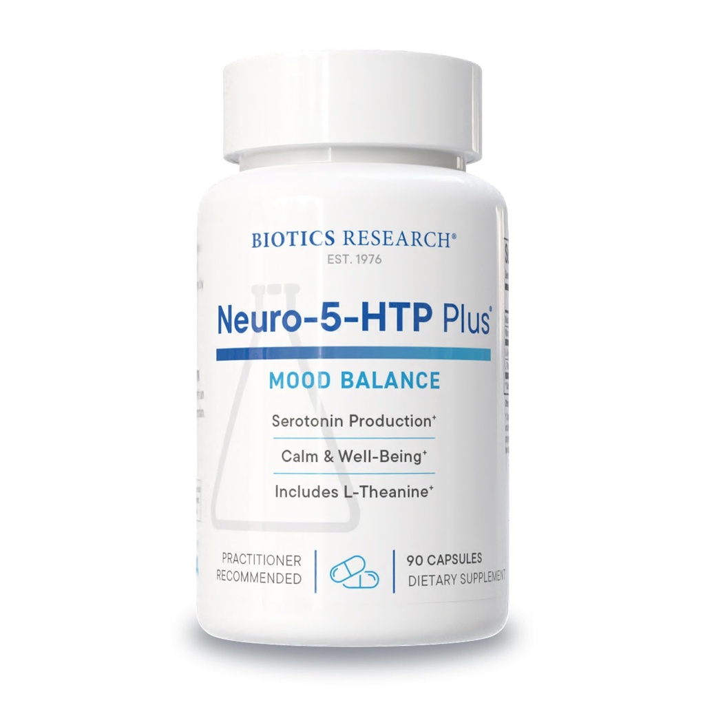 Bioteknologi Forskning Neuro 5 HTP Plus Neurologisk support, rolig hjerne aktivitet, sunde søvnmønstre, samlet følelse af velvære, fremmer afspænding, Serotonin Precursor, L Theanin, 90 kapsler