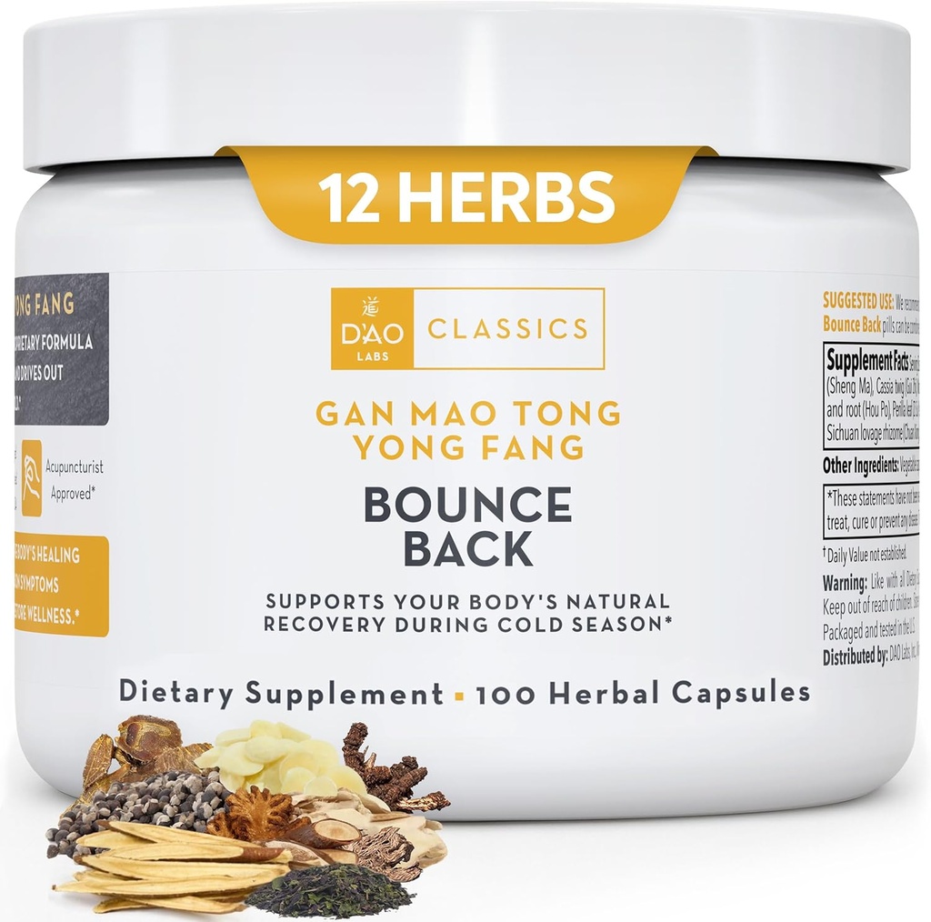 D’AO Labs Bounce Back - Gan Mao Tong Yong Fang - for Cold Season Symptoms (Needs). 100 Herbal Capsules.