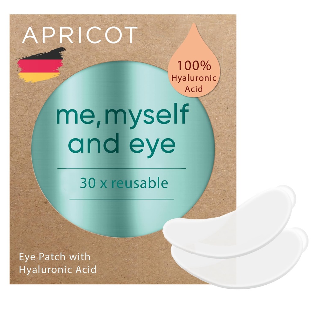 APRICOT Eye Patches with Hyaluronic Acid (pack of 1) I Anti- Aging Eye Pads "Me, Myself and Eye" I Reducerer øjenrynker I Genanvendelige øjenpletter I Silicone puder mod rynker jeg Lavet i Tyskland