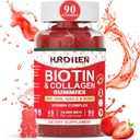 Hår Hud og negle Gummies, 10000mcg Biotin Collagen Gummies til kvinder & mænd, Vitamin Kosttilskud understøtter hurtigere hårvækst, stærkere negle, sund hud, styrke Bone, 90 Gummies
