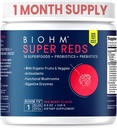 BIOHM Super Red, Beet Root Powder Antioxidant Beets og Smoothie Mix med Tart Cherry Extract og 19 røde hele fødevarer pakket med Prebiotika og Probiotika, Non- GMO, Red Berry Flavor (30 Servere)