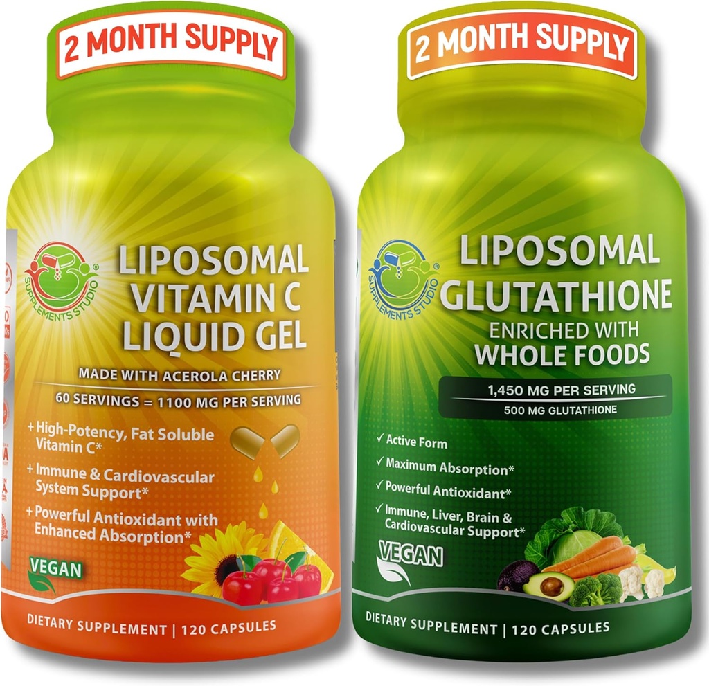 TILLÆG STUDIO Liposomal Vitamin C 1100mg flydende gel kapsler - Bundle up with - Liposomal Glutathion 500mg supplement