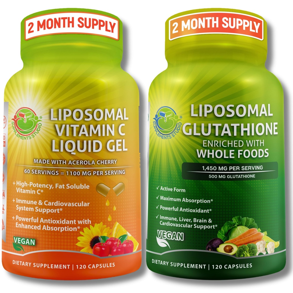 TILLÆG STUDIO Liposomal Vitamin C 1100mg flydende gel kapsler - Bundle up with - Liposomal Glutathion 500mg supplement