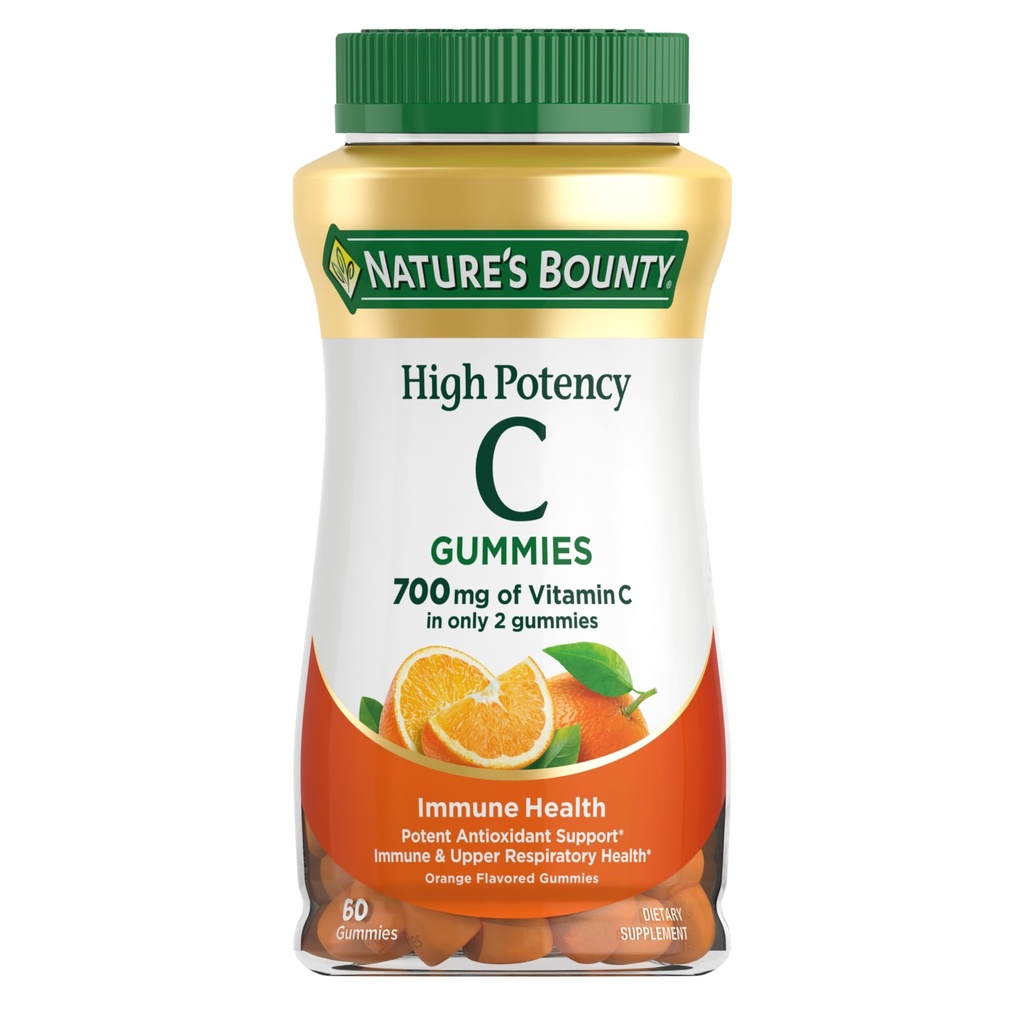 Naturens Bounty C-vitamin Gummies 700mg, højpotens C-vitamin Chewable Gummies for voksne, immunsupport, Kosttilskud, Orange Flavor, 60 Ct