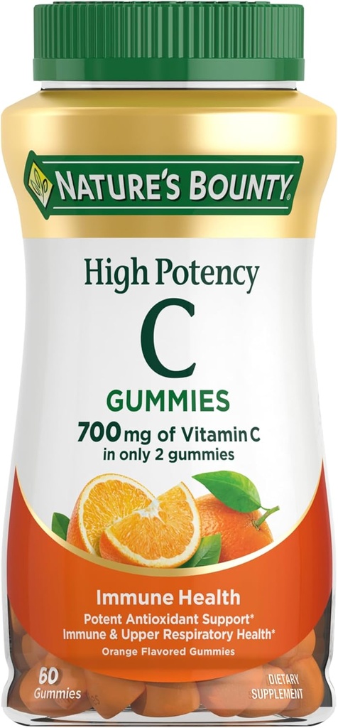 Naturens Bounty C-vitamin Gummies 700mg, højpotens C-vitamin Chewable Gummies for voksne, immunsupport, Kosttilskud, Orange Flavor, 60 Ct