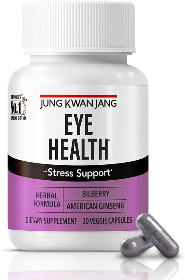 JUNG KWAN JANG Eye Health Support med Bilberry (166mg) og American Ginseng (143mg) til Vision Care, Reduceret Eye Strain, Kognitiv Support, 30 kapsler til mænd og kvinder
