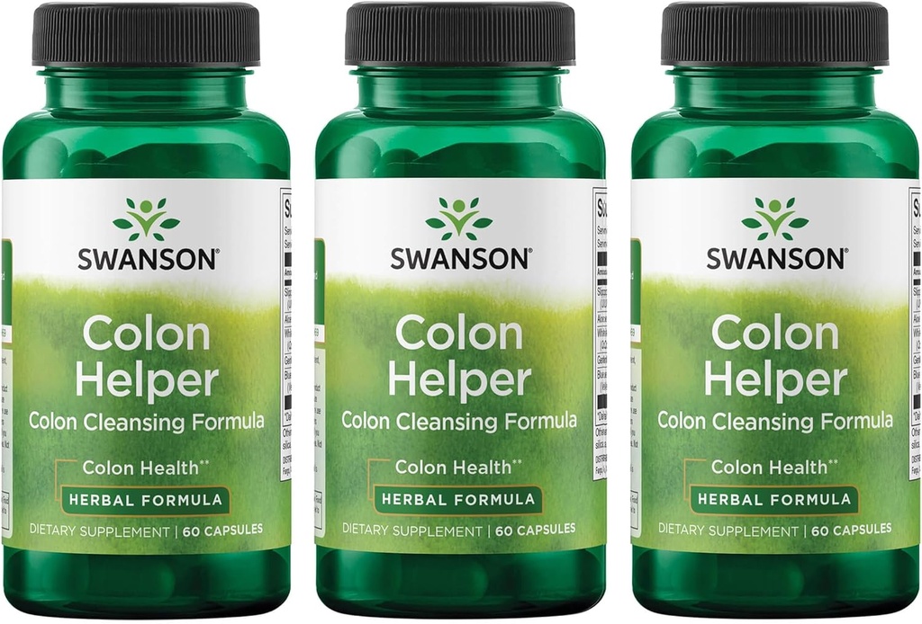 Swanson Colon Helper - fremmer fordøjelsesmæssig sundhed ved hjælp af jernurt, Goldenseal Root, Slippery Elm Bark & Mere - Urtetilskud støtte sunde elimineringer - (60 kapsler) (3 Pack)