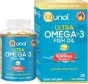 Qunol Fish Oil Omega 3 Mini Softgel, 1000mg Omega 3 EPA + DHA, Ultra Pure Supplements, Heart Health Support, Lemon Flavor, Let at synke Minis, 3 Måned Supply, 180 Greve