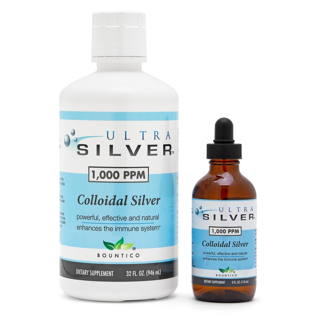 Ultra Sølv ® Kolloid Sølv • 124; 1.000 PPM, 32 Oz (946mL) • 124; Mineral Supplement • 124; True Kolloid Sølv - 4 oz Dropper Flaske (Tom) Inkluderet til Dispensing!