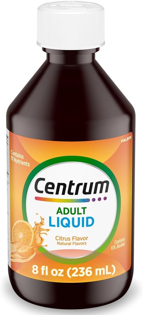 Centrum Flydende Multivitamin til voksne, Multivitamin / Multimineral Supplement med B vitaminer og antioxidanter, Citrus Flavor - 8 Fl Oz