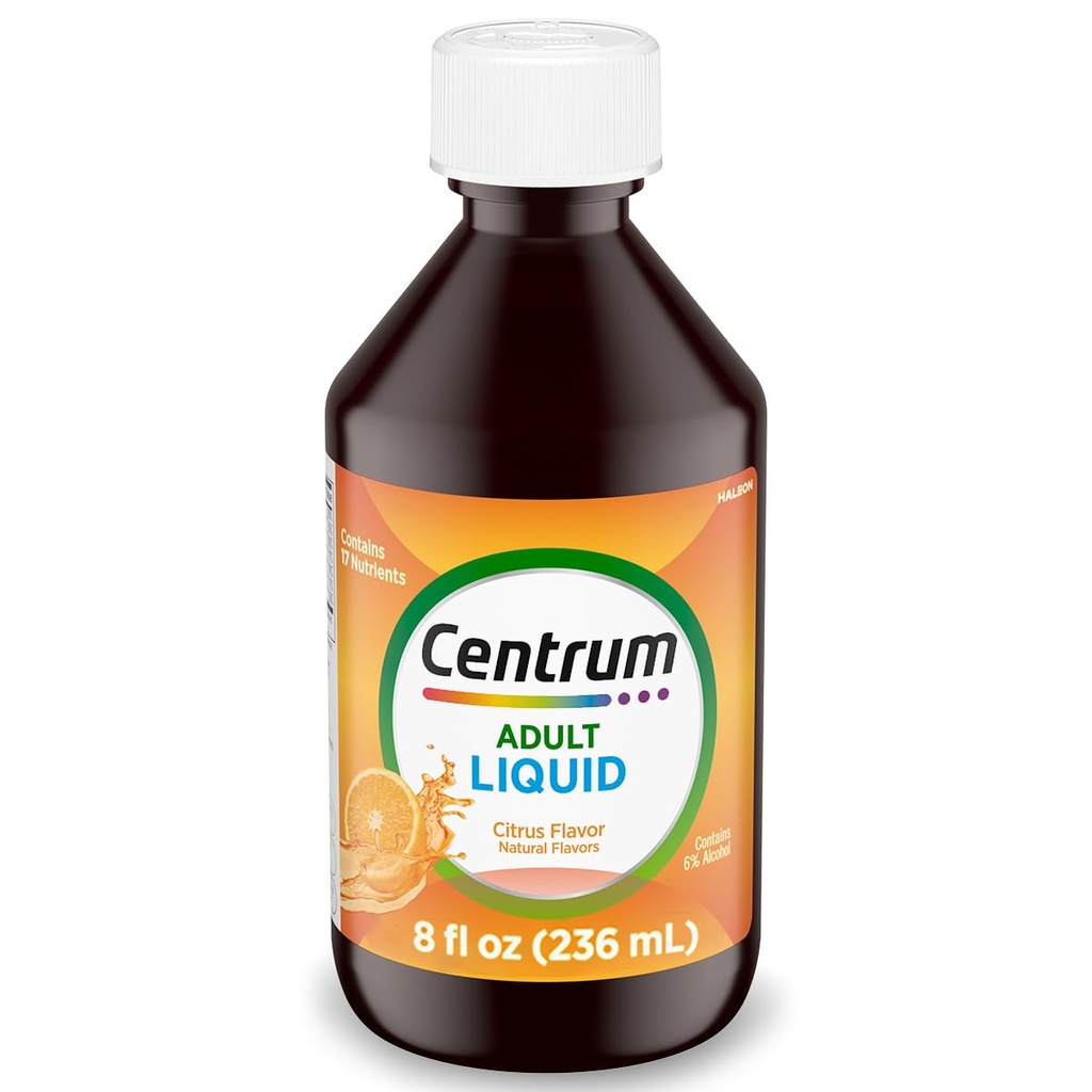 Centrum Flydende Multivitamin til voksne, Multivitamin / Multimineral Supplement med B vitaminer og antioxidanter, Citrus Flavor - 8 Fl Oz