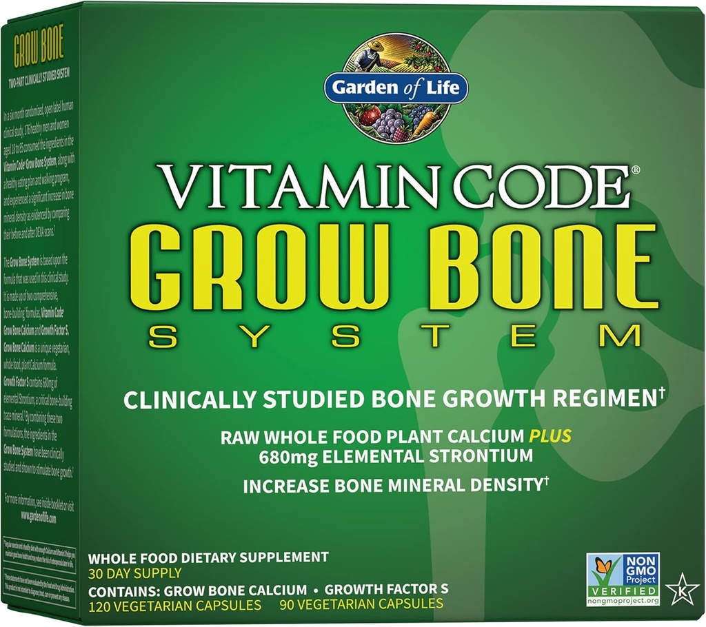 Life Calcium supplement - Vitamin Code Grow Bone Made with Whole Foods, Strontium, Magnesium, K2 MK7, Vitamin D3 & C Plus Probiotika til Gut Health, 30 Day Supply