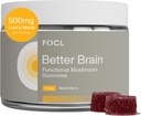 FOCL Lions Mane Mushroom Gummies - Mushroom supplement til hjernefunktion, fokus, hukommelse, energi, immunboost, Stamina - Nootrop Complex Lions Mane, Reishi, Cordyceps - Vegan, Gluten Free, Organic