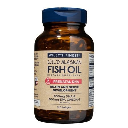 Wiley 's Finest Wild Alaska Fish Oil Prenatal DHA - 900mg EPA og DHA Omega- 3s til gravide kvinder og plejemødre - 120 Softgels (60 Prenatal Vitamin Servering)