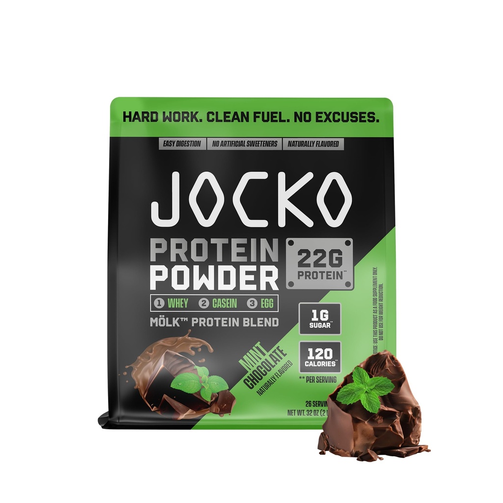 Jocko Fuel Mölk Whey Protein Powder 22g Low Sugar Monk Fruit Blend - Muscle Recovery & Growth, Packaging May Vary (26 Servere, Mint Chokolade)