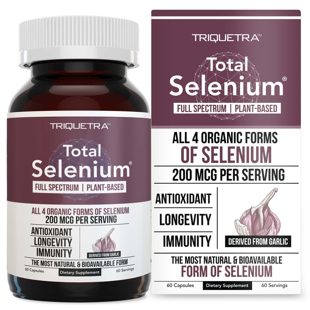 Selen i alt - 200 mcg, Plantbaseret Selen - Fuld Spectrum, Indeholder 4 essentielle økologiske former af Selen herunder Selenomethionin - afledt fra hvidløg - 60 kapsler