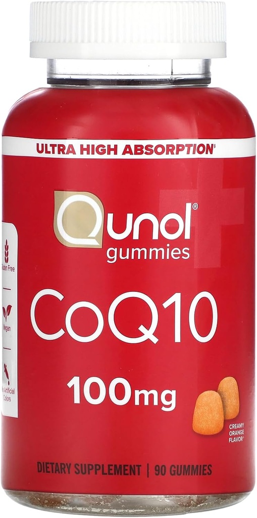 Qunol CoQ10 Gummies, CoQ10 100mg, lækre vingummi kosttilskud, Coenzym Q10 Hjælper Support Heart Health, Vegan, Gluten Free, Ultra High Absorption - 90 Greve