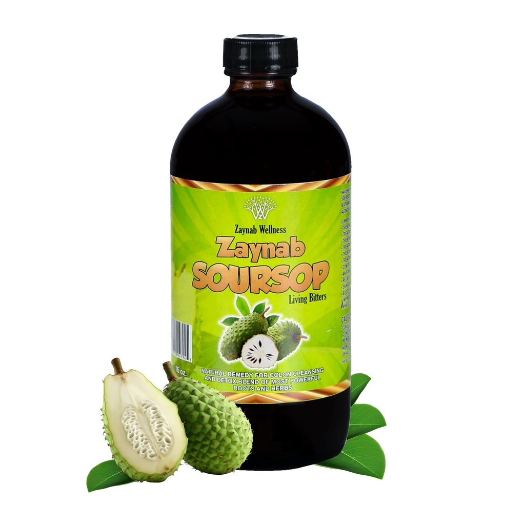 Zaynab Organic Soursop Bitters Liquid med Soursop blade til Gut Cleanse, Detox & immunsupportName