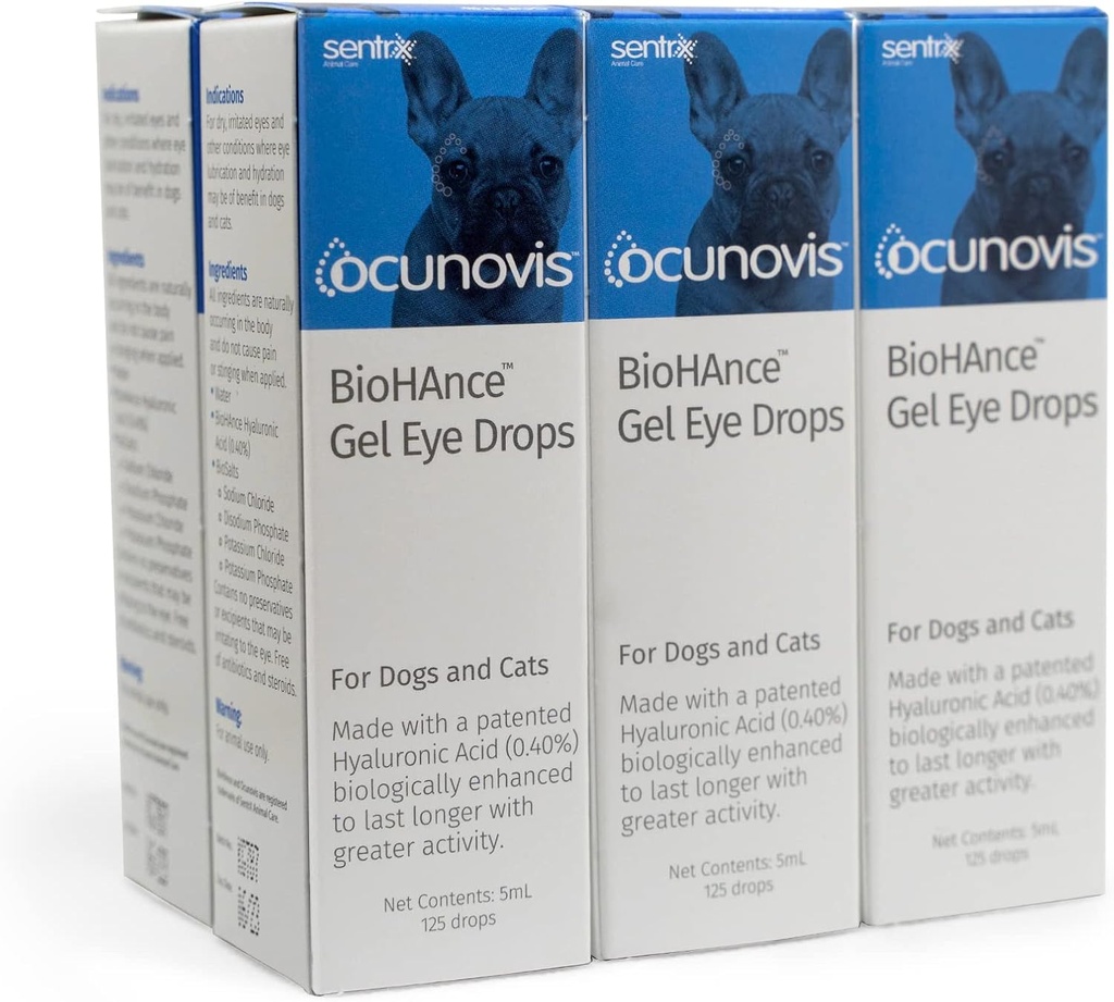 Sentrx - Ocunolis Gel Eye Dryps til hunde og katte med tørre øjne, Hydrating Kat og hund Eye Dryps med Hyaluronic Acid, Non- Blurring og Non- Stigende kunstige Tårer, 5 ml, 6 Pack
