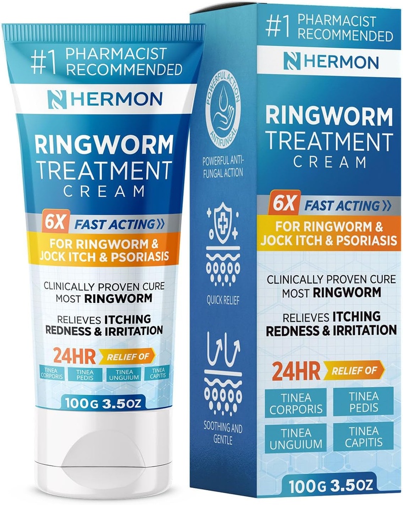 Hermon kraftfuld svampemiddel Ringorm Cream - Effektiv behandling for Stubborn Ringorm, Jock Itch, Eczema, Tinea Versicolor, Atlete 's Foot - for voksne og børn - 100ml