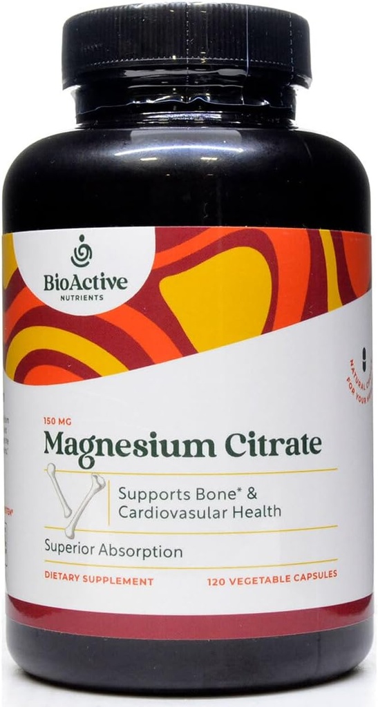 BioAktive Næringsstoffer - Magnesium Citrate - 300mg - 120mg Vegetabilske kapsler - Understøtter hjerte sundhed, Understøtter ben sundhed, Hjælper hjælp i afspænding - Gluten- Free
