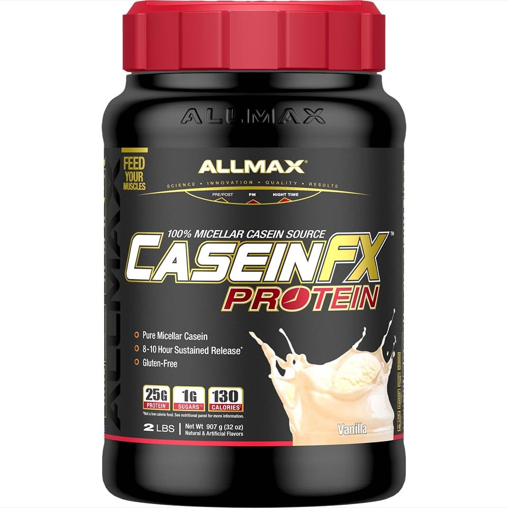 ALLMAX Casein- FX Protein, Vanilla - 2 LB - 25 Grams af Blow- Release Protein Per Scoop - Lav Carb & Zero Tilføjet sukker - Ca 27 Serveringer