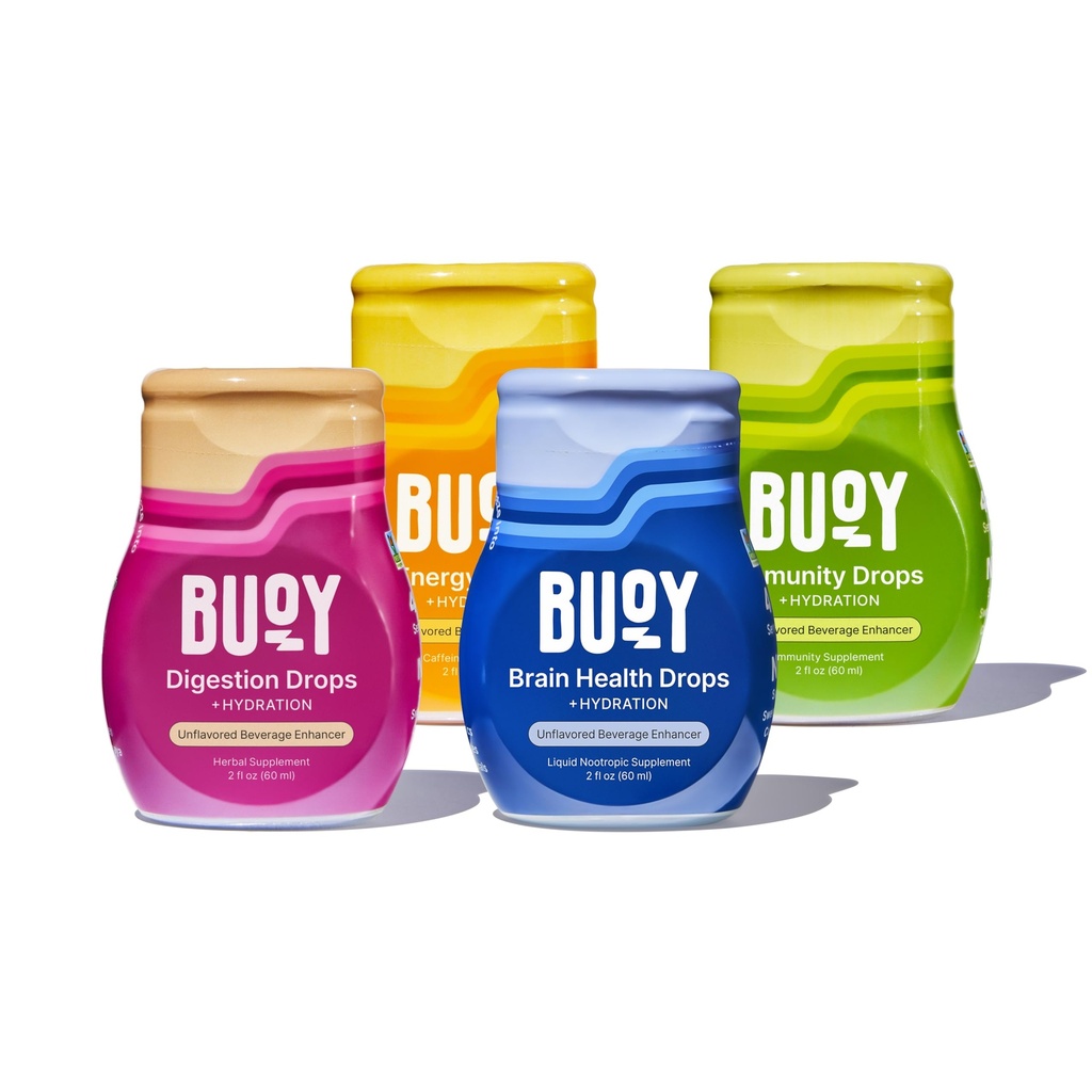 Buoy Electrolyte Drops Variety Pack fordøjelse + Brain + Energi + Immunitet Note 124; 160 Servering Note 124; Ingen sukker, Ingen sødestoffer