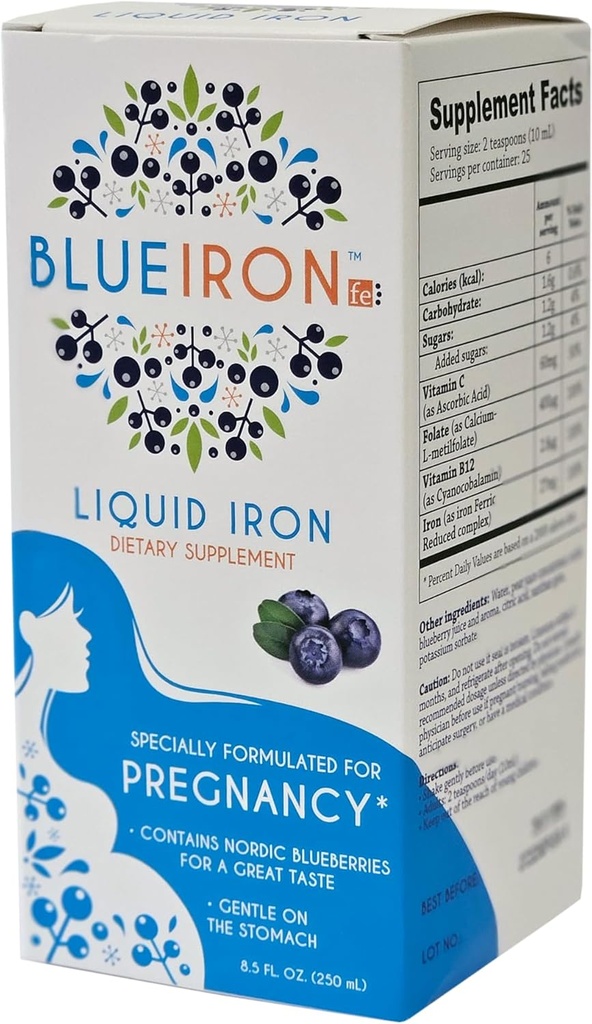 Graviditet Flydende mineralsk supplement, Jern, Lavet med nordiske blåbær fra Finland for en stor smag, fuld af gunstige antioxidanter, 8.5 fl oz