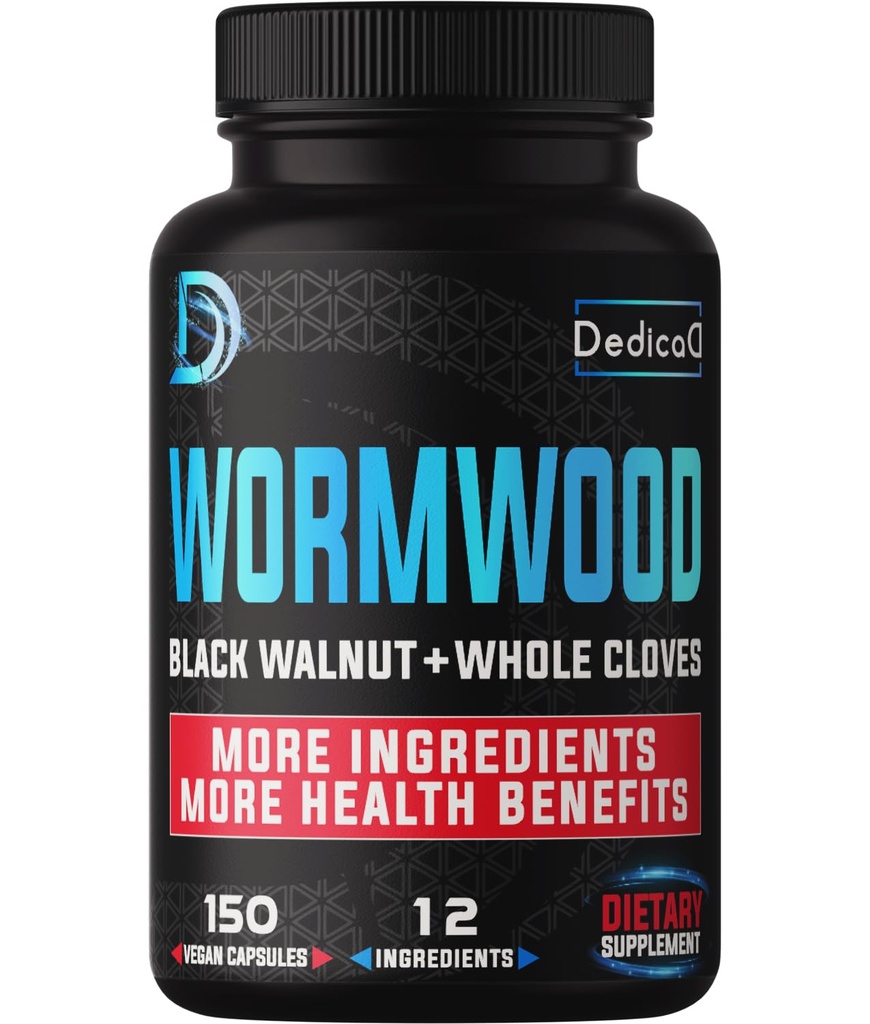 Premium Wormwood Extract Kapsler - 5 måneders levering til immun- 12 urter Blended med sorte valnøddeblade, Ingefær, gurkemeje & mere - 150 tællinger