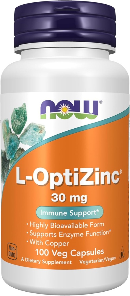 Now Foods Supplements, L- OptiZink ® 30 mg med kobber, stærkt biotilgængelig form, immunforsvar *, 100 Veg kapsler