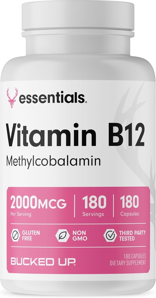 Bucked Up Vitamin B12 2000mcg - Methylcobalamin, Essentials (180 Servere, 180 Kapsler)